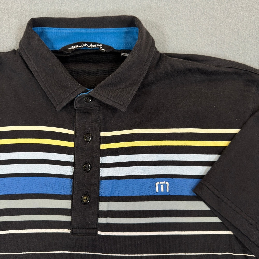 Travis Mathew Mens Polo Shirt Black Striped Pima Cotton Blend Large L